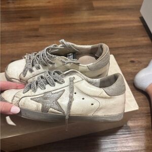 Golden Goose Cream and Gray Sneakers